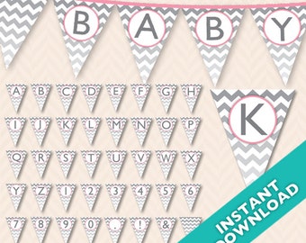 DIY Printable Grey and Pink Ombre Chevron Banner ... Perfect for showers, birthdays and more!