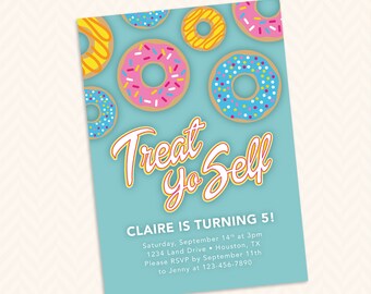 Treat Yo Self Custom Printable Donut Birthday Party Invitation
