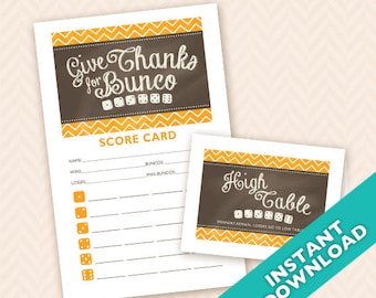 Give Thanks for Bunco Theme Scorecard and Table Marker Set