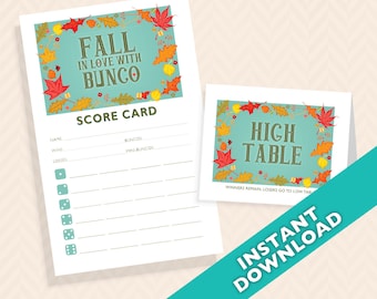 Fall in Love with Bunco Theme Scorecard and Table Marker Set