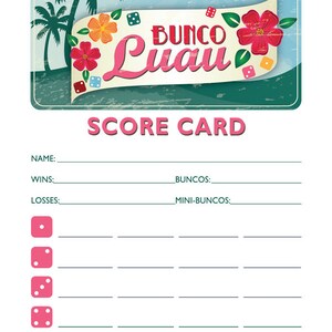 Hawaiian Luau Bunco Theme Scorecard and Table Marker Set image 5