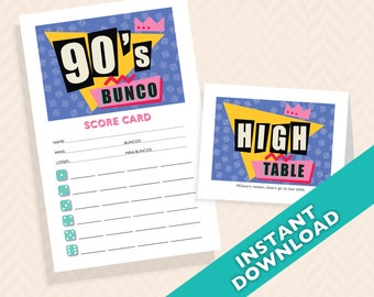 90's  Bunco Theme Scorecard and Table Marker Set