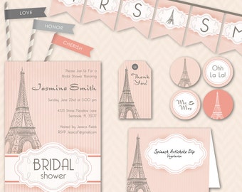 Paris Bridal Shower Printable Invitation and Decoration Set