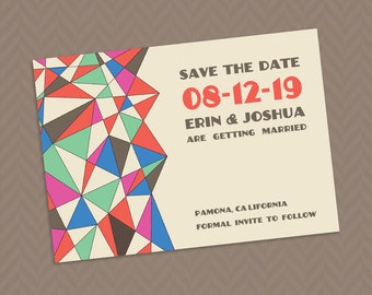 Geometric Wedding Save the Date Design, Fun, Multicolor, Artsy Save the Date Design