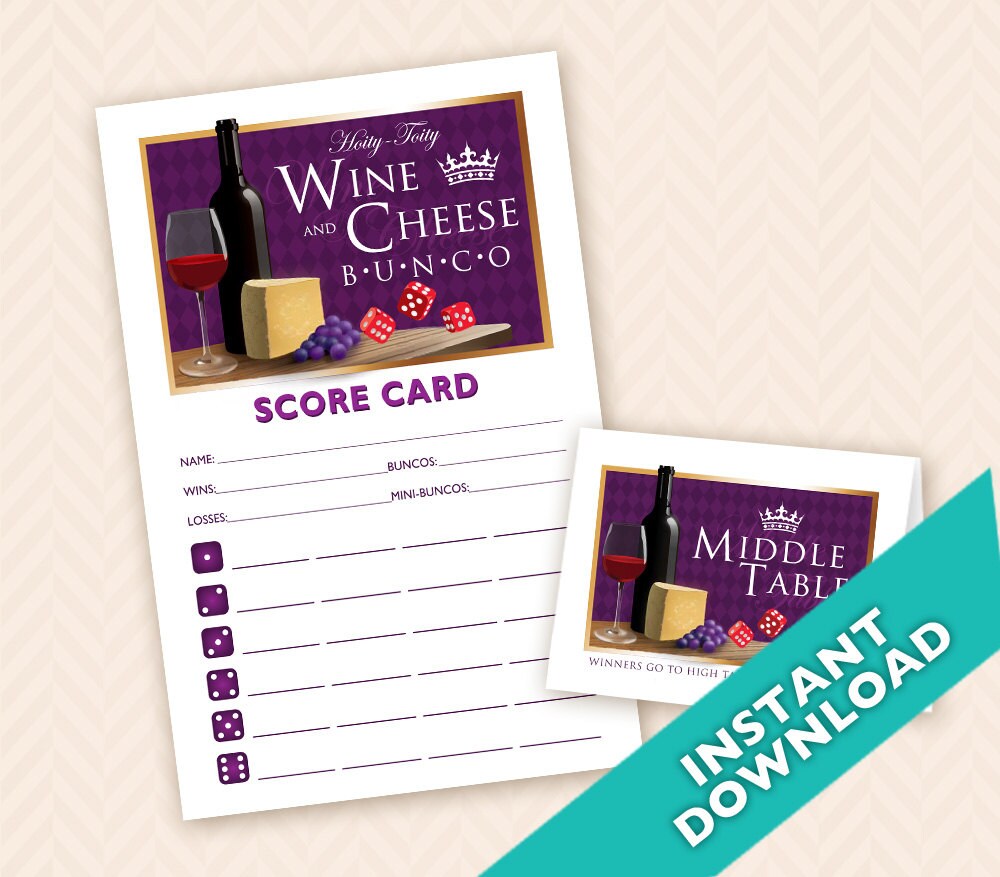 Wine and CheeseBunco Theme Scorecard and Table Marker Set