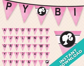 DIY Printable Vintage Doll Banner in Pink, Black & White ... Use again and again for every event!