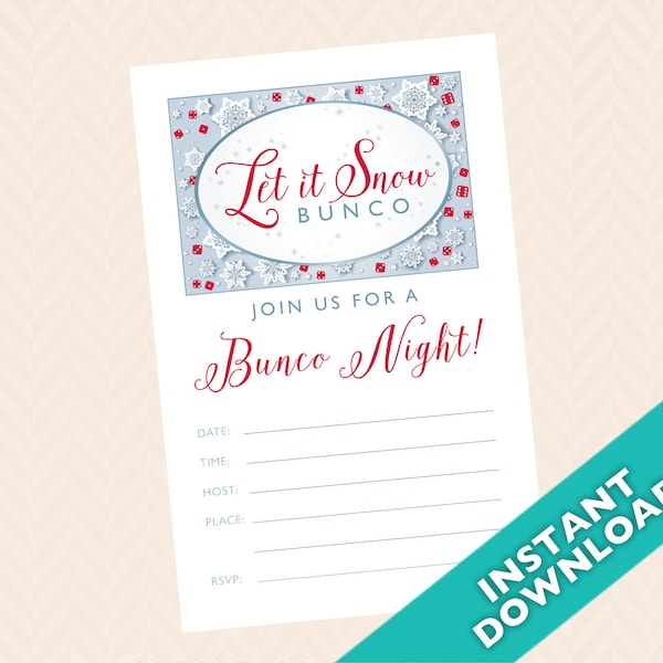 Let it Snow Bunco Invitation, Winter Bunco Theme (a.k.a. Bunko, score card, score sheet)