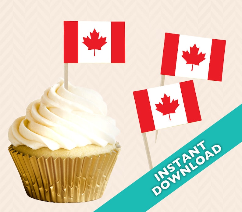 Canadian Flag Cupcake Topper DIY Printable Toothpick Flag Etsy