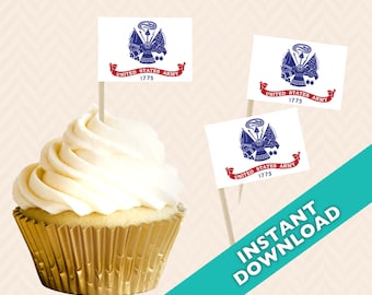 US Army  Flag Cupcake Topper - Army Food Flag, DIY printable food flag, cupcake topper