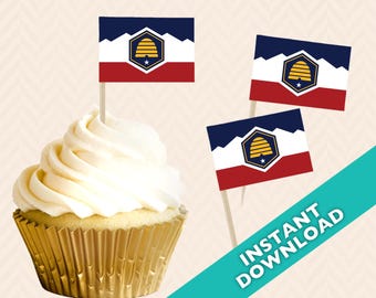 Utah State Flag Cupcake Topper - Utah Election Party Decoration