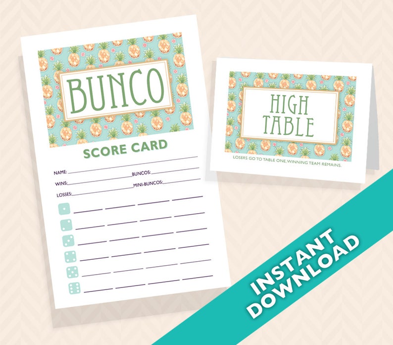 Pineapple Bunco Theme Scorecard and Table Marker Set image 1