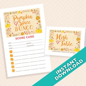 Pumpkin Spice Bunco Theme Scorecard and Table Marker Set image 1