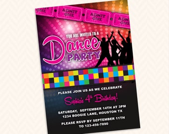 Dance Birthday Party Invitation Design, custom DIY Printable