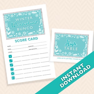 Winter Wonderland Bunco Theme Scorecard and Table Marker Set image 1