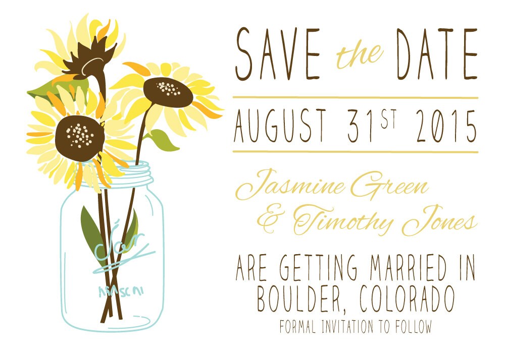 Sunflower Save the Date DIY Printable Rustic Mason Jar - Etsy