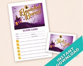 Halloween Witch Bunco Theme Scorecard and Table Marker Set