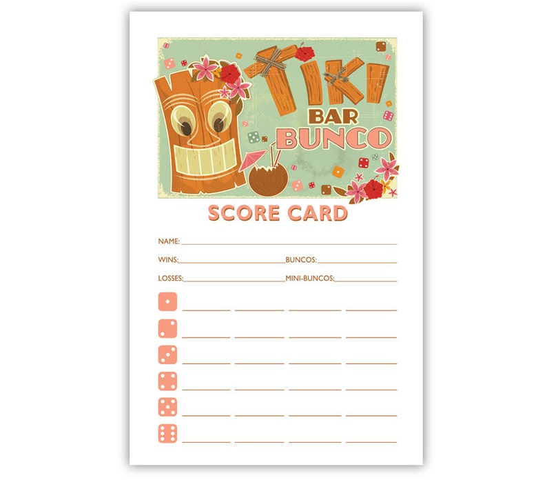 Tiki Bar Bunco Theme Scorecard and Table Marker Set imagem 3