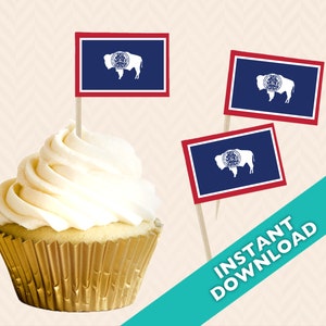 Wyoming State Flag Cupcake Topper - Wyoming Election Party Decoration - Food Flag, DIY printable food flag, cupcake topper