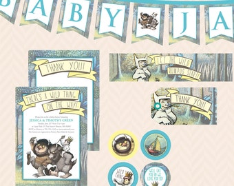 Where the Wild Things Are Baby Shower Invitation, Thank You Card and Decoration Set