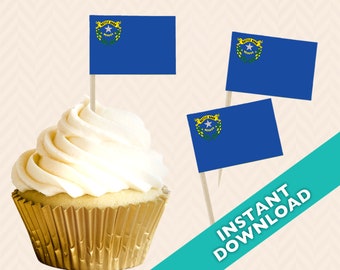 Nevada State Flag Cupcake Topper - Election Party Decoration - Food Flag, DIY printable food flag, cupcake topper