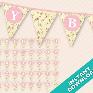 Shabby Chic Printable Party Banner, vintage party banner