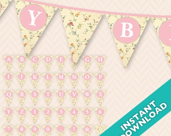 Shabby Chic Printable Party Banner, vintage party banner