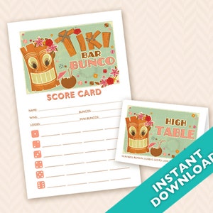 Tiki Bar Bunco Theme Scorecard and Table Marker Set imagem 1