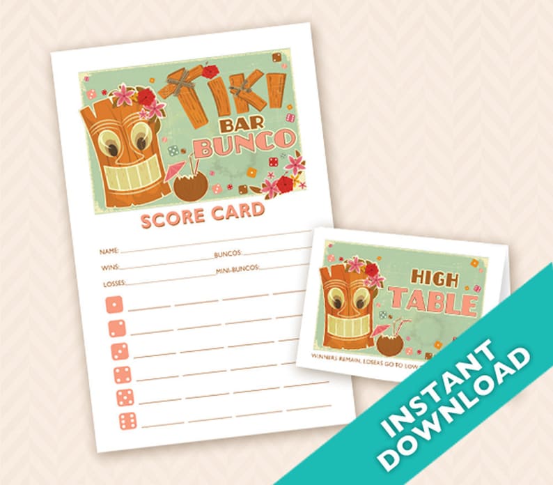 Tiki Bar Bunco Theme Scorecard and Table Marker Set image 1