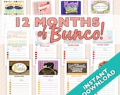 More than 20% OFF - 12 Months of Bunco - 12 Theme Bunco Score Sheet and Table Marker Sets