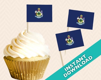 Maine State Flag Cupcake Topper - Maine Election Party Decoration - Food Flag, DIY printable food flag, cupcake topper