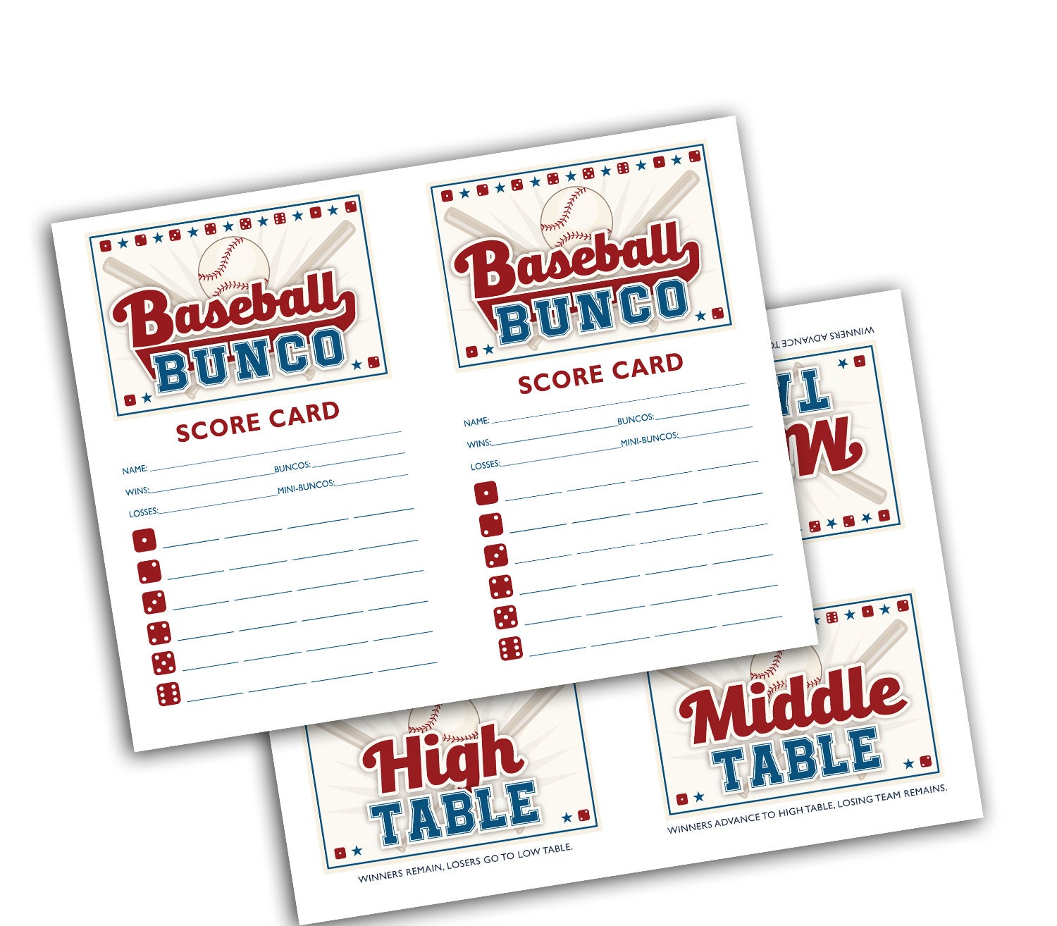 Baseball Bunco Printable Scorecard and Table marker Set | Etsy