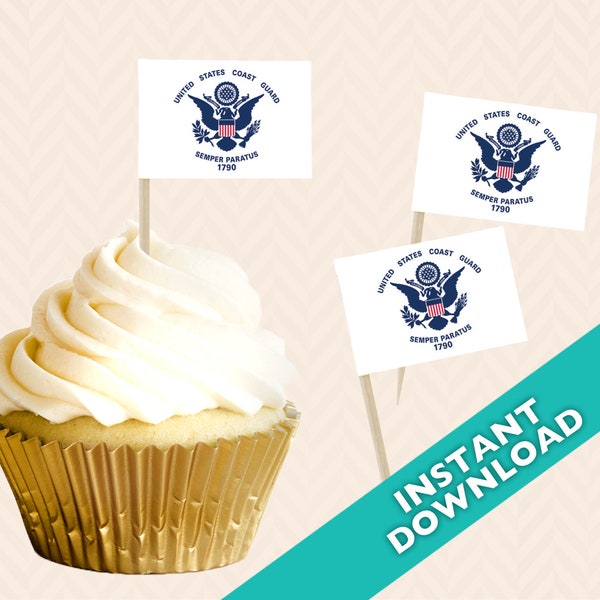 United States Coast Guard Flag Cupcake Topper - Coast GUard Food Flag, DIY printable food flag, cupcake topper