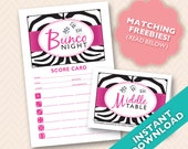 Zebra PinkBunco Theme Scorecard and Table Marker Set