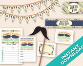 Mustache Bunco Bash Printable Party Decoration Set - Instant Download