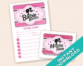 Hot Pink Doll Bunco Theme Scorecard and Table Marker Set