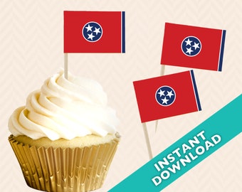Tennessee State Flag Cupcake Topper - Election Party Decoration - Food Flag, DIY printable food flag, cupcake topper