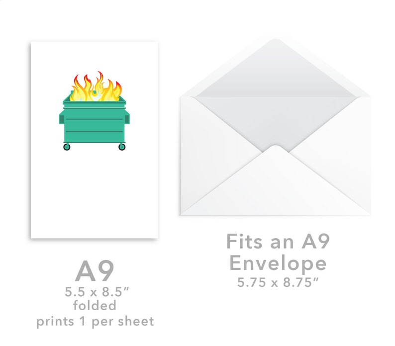 Print at Home Dumpster Fire Blank Notecard 3 sizes to choose from image 6