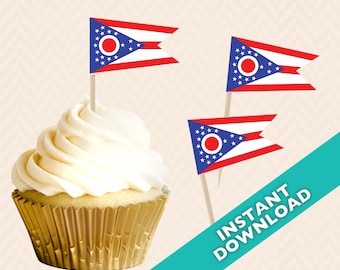 Ohio State Flag Cupcake Topper - Ohio Election Party Decoration - Food Flag, DIY printable food flag, cupcake topper