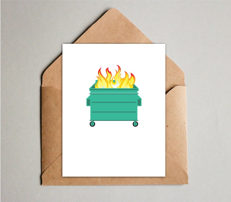 Print at Home Dumpster Fire Blank Notecard 3 sizes to choose from image 2