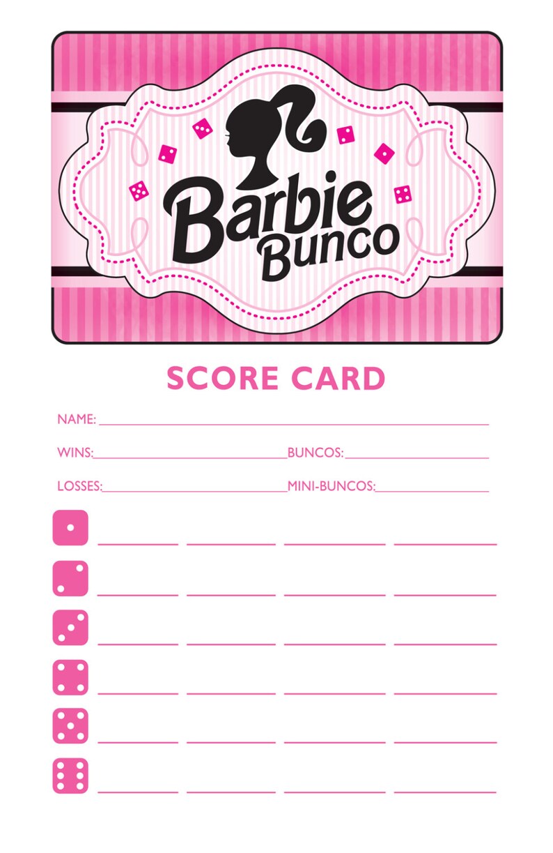 Hot Pink Doll Bunco Theme Scorecard and Table Marker Set image 2