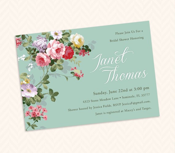 English Tea Wedding Shower, Vintage Garden Bridal Shower Invitation