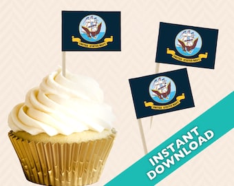 US Navy Flag Cupcake Topper - Navy Food Flag, DIY printable food flag, cupcake topper