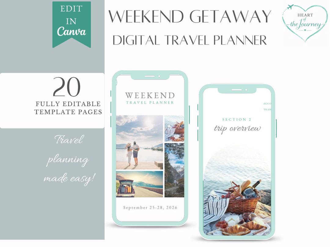 Weekend Getaway Planner Canva Template Editable Trip Itinerary Il 4oxm 