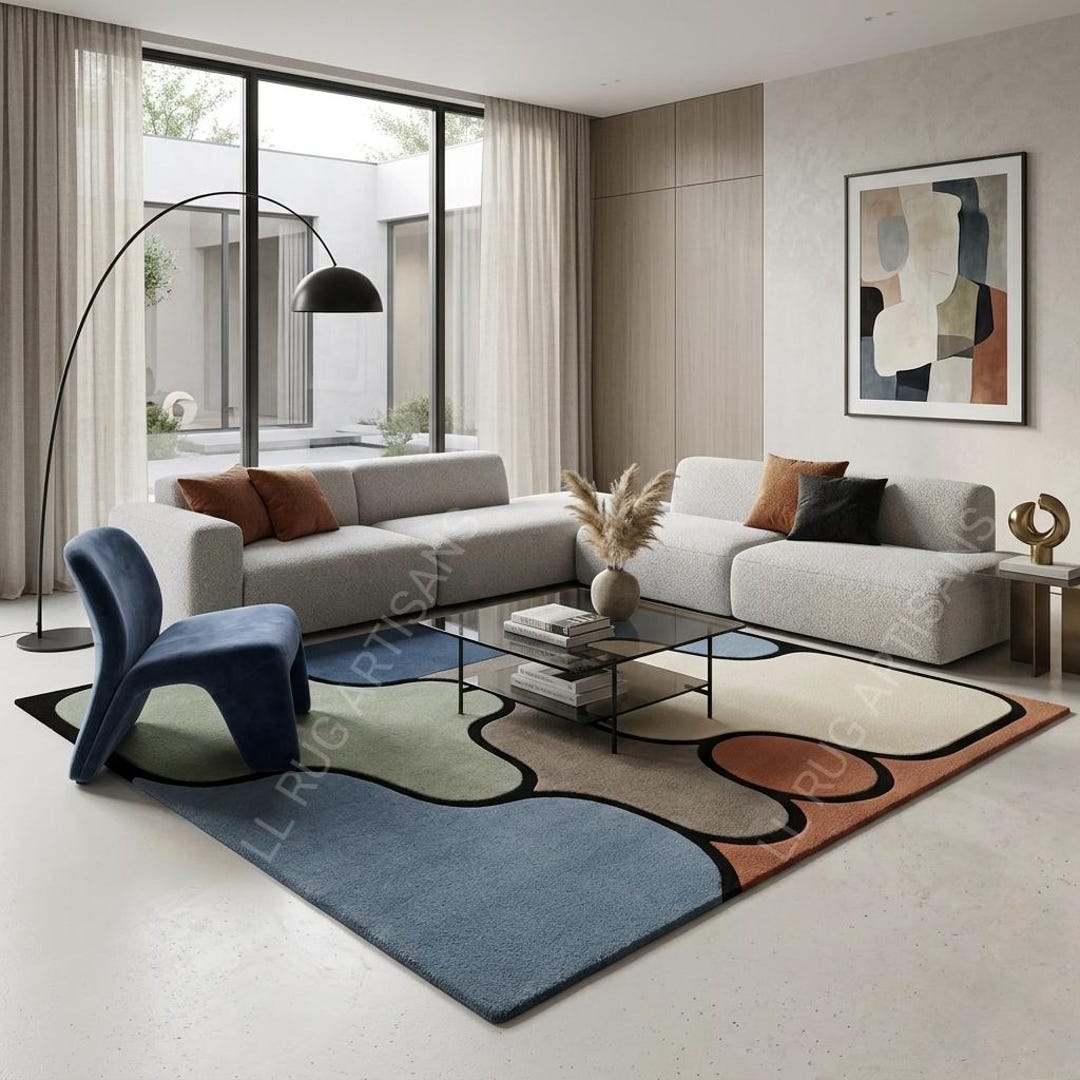 Hand Tufted Wool Abstract Geometric Area Rug, Modern Living Room Carpet ...