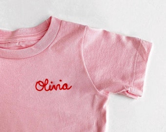 Kids Name T-shirt. Custom Chain Stitch Embroidery Shirt. Personalized Gifts under 40. Toddler Shirt with Name Embroidery