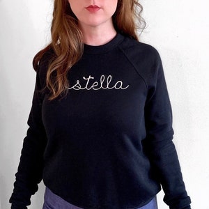 Custom Name Sweatshirt with Chainstitch Lettering. Personalized Gift Custom Embroidered shirt. Name Embroidery Sweatshirt