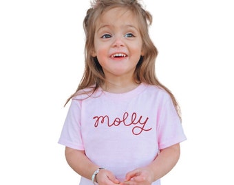 Custom Embroidered Kids Shirt with Large Cursive Name. Toddler Shirt with Custom Embroidery. Personalized Gifts for Baby Shower