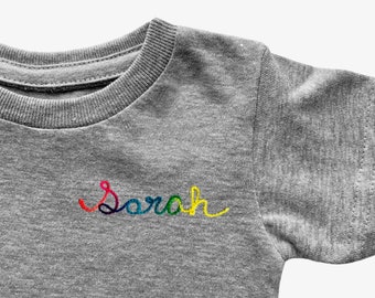 Kids Name T-shirt. Custom Chain Stitch Embroidery Shirt. Personalized Gifts under 50. Custom Embroidered Toddler Shirt with Name Embroidery