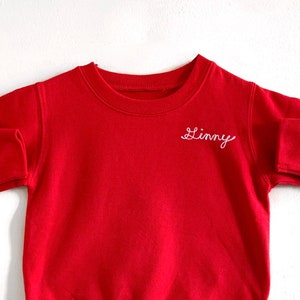 Custom Embroidered Crewneck Sweatshirt with Personalized Name. Kids and Toddlers Pullover with Chain Stitch Embroidery Lettering