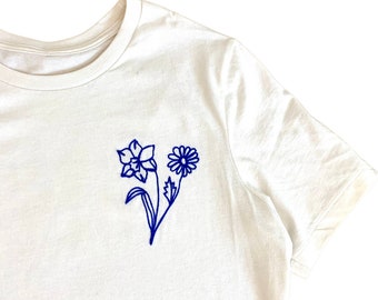 Embroidered Birth Flower Shirt. Birth Month Flower Bouquet T Shirt for Women. Custom Birthday Flower Shirt. Customized Birthday Month Shirt